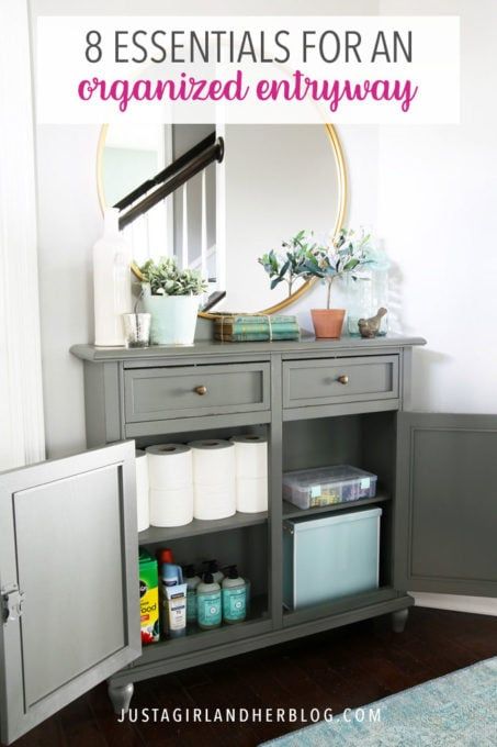 Create an organized entryway that's both practical and beautiful so that entering and leaving the house can happen quickly and easily! | #organizedentryway #entrywayorganization #organizedentry #entryorganization Entryway Cabinet Ideas, Abby Lawson, Organized Entryway, Home Organisation Tips, Entry Organization, Entry Cabinet, Entry Closet, Narrow Cabinet, Entryway Cabinet