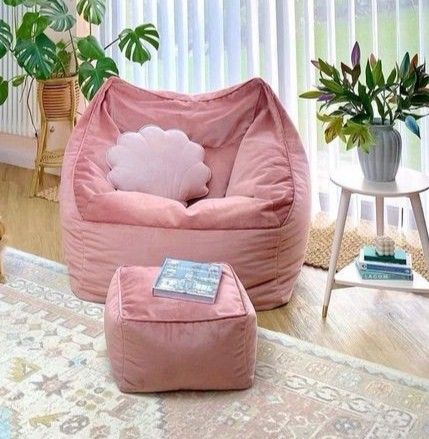 Small Couch In Bedroom Corner, Beanbag Room Aesthetic, Small Cozy Chair, Cosy Couch, Bedroom Bean Bags, Small Couch In Bedroom, Danish Pastel Room Decor, Paris Rooms, Danish Pastel Room