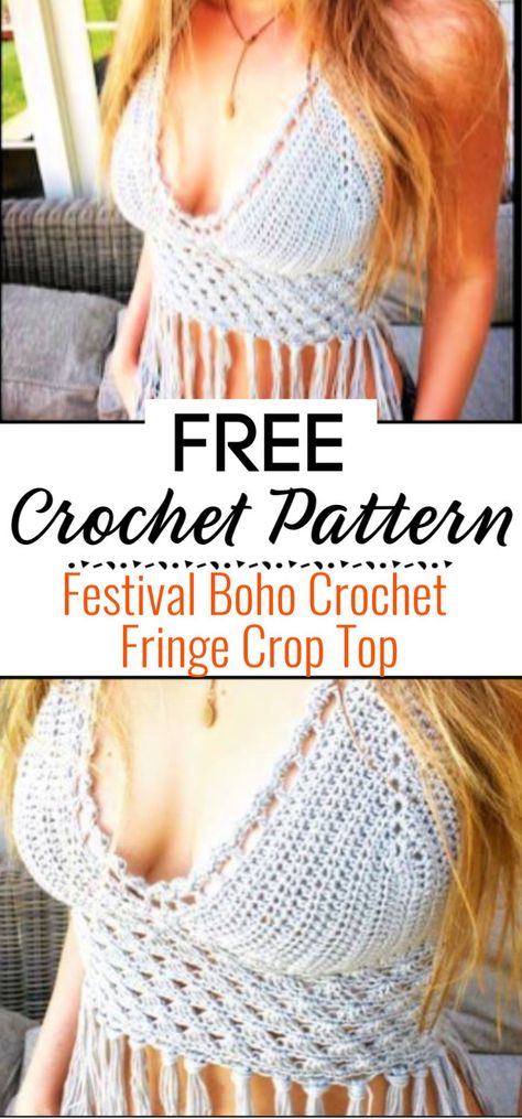 Crocheted Crop Tops Free Patterns, Boho Crop Top Crochet, Boho Tank Top Crochet, Crochet Halter Tops Pattern, Boho Crochet Top Pattern, Crochet Halter Pattern Free, Festival Top Crochet Pattern, Crochet Fringe Top Pattern Free, Crochet Halter Crop Top Pattern Free