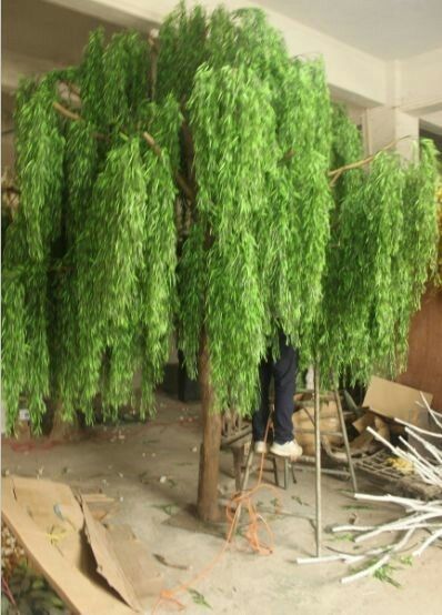 Faux Weeping Willow Tree Faux Weeping Willow Tree, Tree Paper Mache, Paper Mache Tree On Wall, Paper Mache Tree, Grandmother Willow, Tree Props, Feather Boas, Willow Trees, Weeping Willow Tree