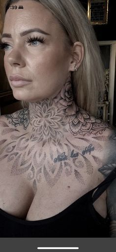 Throat Tattoos Women Mandala, Womens Throat Tattoo, Women Throat Tattoo, Neck Throat Tattoos Women, Throat Tattoos Women Simple, Throat Tattoos Women, Geometric Throat Tattoo, Mandala Tattoo Neck, Chest Neck Tattoo