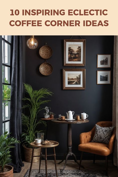 Are you dreaming of a cozy coffee corner that truly reflects your personal style? Discover these 10 fabulous ideas to create the eclectic coffee nook you've always wanted. Incorporate vintage decor, lush plants, and a mix of textures for that one-of-a-kind feel. Whether you prefer bold colors or soft tones, your dream coffee spot is just a few tweaks away! Change up your furniture, add unique art pieces, and explore fun accessories that showcase your character. Dive into these ideas to transform your everyday coffee routine into an inspiring ritual. Coffee Sitting Area Room Ideas, Vintage Coffee Corner, Coffee Lounge Ideas Home, Coffee Sitting Area, Cozy Coffee Corner, Coffee Corner Ideas, Coffee Corners, Coffee Table Inspiration, Lush Plants