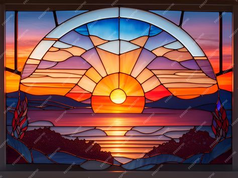 Premium Photo | The Faux stained glass design with the sunset Stained Glass Sunrise, Sun Stained Glass Art, Mom Memorial, Memorial Ideas, Stained Glass Paint, Faux Stained Glass, Stained Glass Art, Bat Mitzvah, Stained Glass Windows