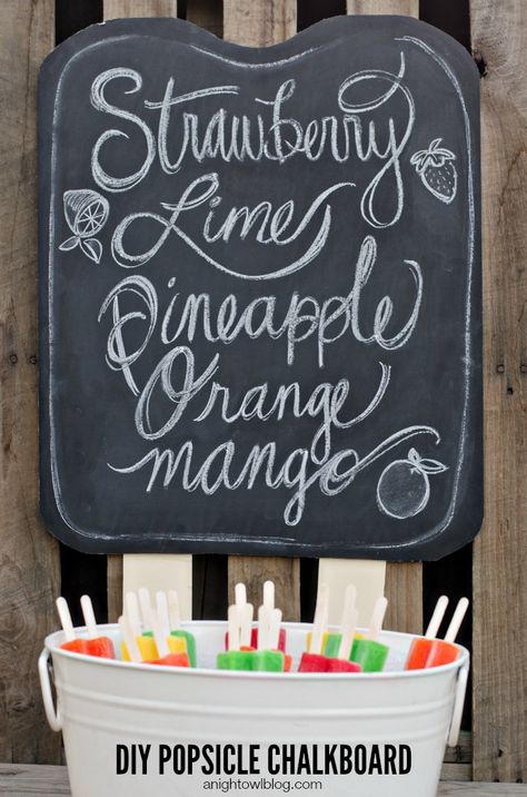 #DIY Popsicle Chalkboard. Such a great way to celebrate the end of summer. Just use Elmer's #chalk foam board so you can easily cut out your preferred shape! Chalkboard Doodles, Popsicle Party, Diy Popsicle, Ice Cream Theme, Diy Chalkboard, Party People, Night Owl, Chalkboard Art, Glue Crafts