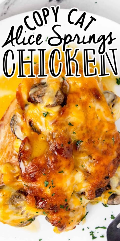 Alice Spring Chicken, Outback Chicken, Outback Steakhouse Alice Springs Chicken Recipe, Alice Springs Chicken Outback, Copycat Outback, Recipe With Mushrooms, Alice Springs Chicken, Outback Steakhouse, Spring Chicken