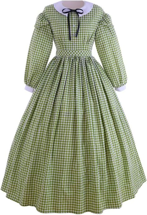 Amazon.com: Fortunehouse Women's Civil War Dress Vintage Costumes Medieval Victorian Rococo Plaid Ball Gown Inspiration Maiden Costume : Clothing, Shoes & Jewelry Southern Belle Costume, Maiden Costume, Little Women Costumes, Pioneer Costume, Ball Gowns Vintage, Colonial Dress, Belle Costume, Green Clothing, Period Dress