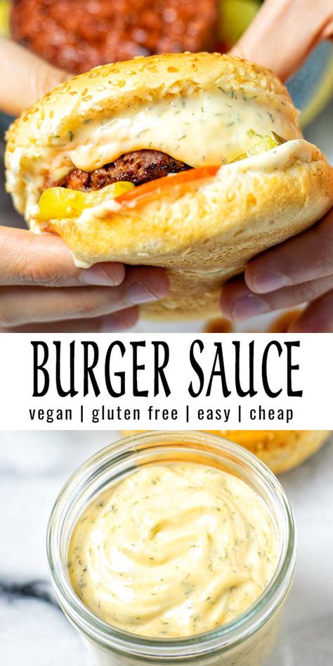 This Burger Sauce is prepared in under 5 minutes with simple ingredients, rich in flavor and will take your favorite burger to the top in no time. Satisfying and a keeper that the whole family will enjoy. #vegan #dairyfree #glutenfree #dinner #lunch #mealprep #condiment #contentednesscooking #burgersauce Vegan Sauce Recipes, Burger Sauce, Vegan Sauces, Vegan Burgers, Vegan Condiments, Homemade Sauce, Vegan Foods, Spice Mixes, Vegan Eating