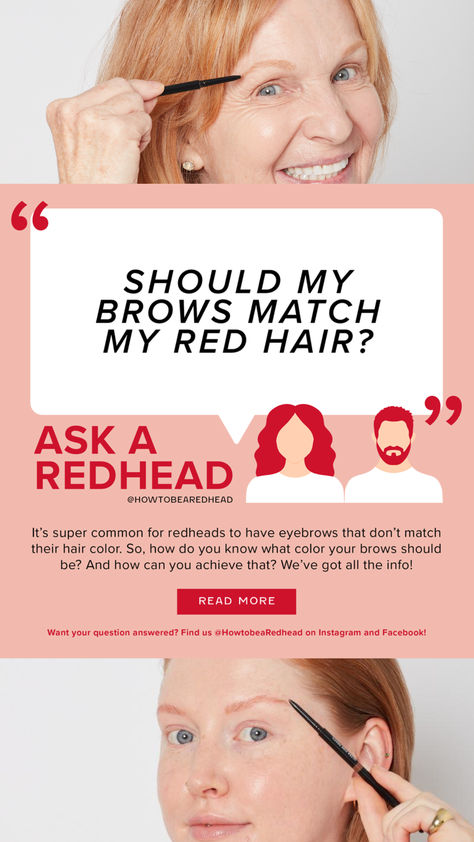 This week, we’re talking about redheads and eyebrow color! We were asked on Instagram, “Should my brows match my red hair?" Red Hair Light Eyebrows, Eyebrow Color For Red Hair, Red Hair Eyebrows, Redhead Brows, Redhead Eyebrows, Eyebrows Redheads, Red Eyebrows, Eyebrow Color, Dark Eyebrows