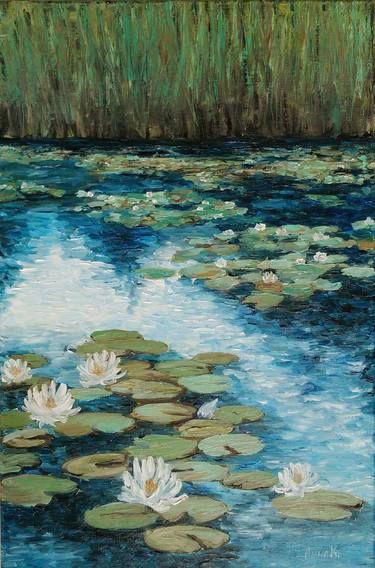 Water Paint Wallpaper, Water Painting Aesthetic, Oil Painting Wallpaper Aesthetic, Painting Water Acrylic, Water Landscape Painting, Acrylic Painting Water, Water Lily Aesthetic, Oil Paint Water, Water Lily Art