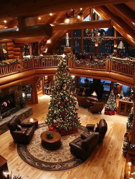 Interior Log Cabin, Log Cabin Christmas Decor, Christmas Log Cabin, Comfy Cabin, Winter Cabins, Cabin Christmas Decor, Log Cabin Christmas, Christmas Cabin, Log Cabin Interior