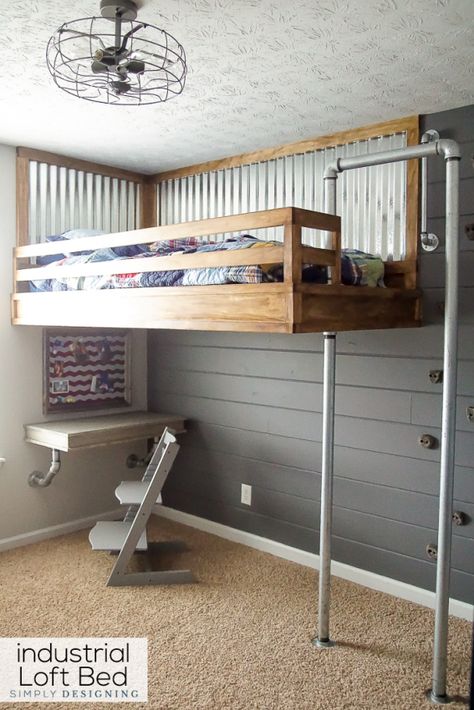 Industrial Loft Bed, Lofted Dorm Beds, Bed Loft, A Loft Bed, Loft Bed Plans, Diy Loft Bed, Kids Loft, Kids Loft Beds, Bunk Beds With Stairs