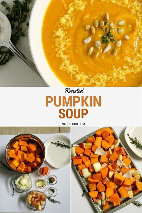 A roasted pumpkin soup packed with flavor, perfect for a light dinner. Give it a try! | nashifood.com October Countdown, Roasted Pumpkin Soup Recipe, Roasted Pumpkin Soup, Roast Pumpkin Soup, Favorite Soups, Pumpkin Soup Recipe, Roasted Pumpkin, Roast Pumpkin, Light Dinner