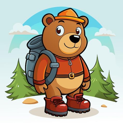 Cute bear hiking cartoon with backpack Poster Maker, Business Card Maker, Flyer Maker, Card Banner, Poster Invitation, Cartoon Clip Art, Cute Bear, Card Maker, Logo Maker