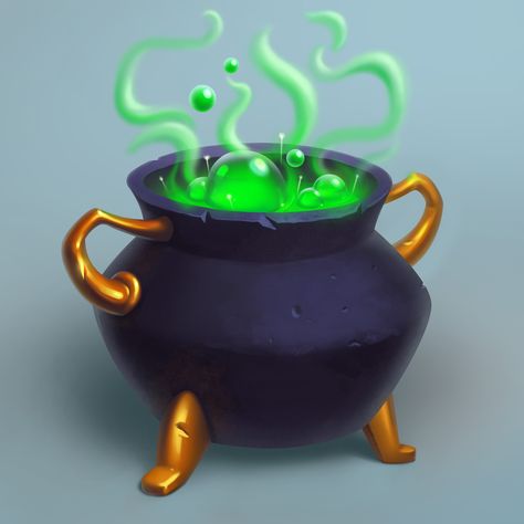 Casual cauldron with magic potion, on ArtStation at https://www.artstation.com/artwork/LRQ9J5 Caldron Drawings, Cauldron Concept Art, Cauldron Illustration, Fantasy Cauldron, Witches Cauldron Illustration, Game Icon, Halloween Event, Art Design, Art