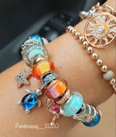 Beachy Pandora Bracelet, Pandora Summer Bracelet, Pandora Bracelet Beach, Pandora Outfit, Summer Pandora Charms, Pandora Tropical Bracelet, Pandora Ocean, Teal Pandora Bracelet, Pandora Summer