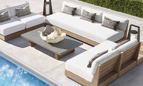 Here Are All the New Outdoor Product Collections From RH | Architectural Digest Rh Furniture, Modern Outdoor Living Space, Stylish Outdoor Furniture, Weathered Teak, Rh Modern, Outdoor Furniture Design, Elegant Sofa, Modern Outdoor Furniture, Furniture Outdoor