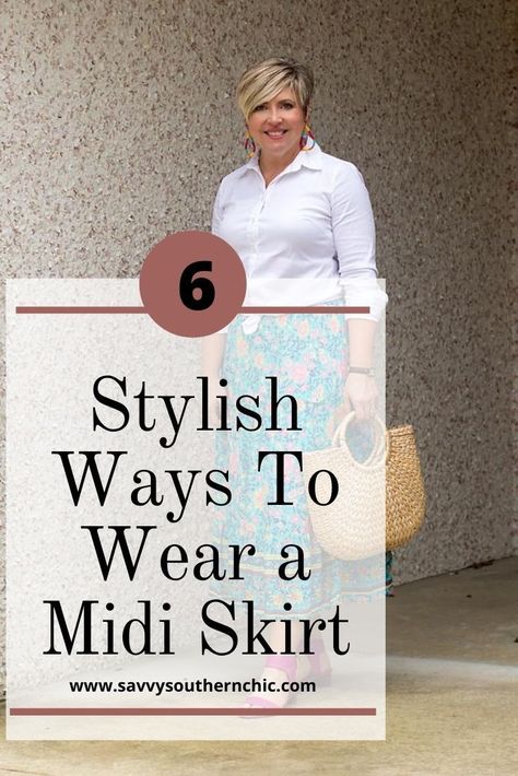 Curious how to wear midi skirt without looking frumpy? A midi skirt is a great summer skirt and easy to style in several casual chic ways. #howtowearit #waystowear #skirt #cutesummeroutfits Midi Skirt Outfit Ideas, Linen Skirt Outfit, Midi Skirt Outfits Summer, Wrap Skirt Outfit, Denim Midi Skirt Outfit, Royal Family Fashion, Skirt Outfit Casual, Fashionista Outfits, White Skirt Outfits