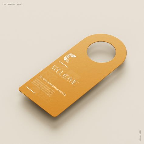 Designed by Adil Tate for the remote hill station hotel and the name of the hotel is the chamomile estate.#identity #branding #door #doorhanger #doorhangermockup #hotelhanger #design #chamomileestate#mockup Hotel Hanger, Door Hanger Design, Hotel Door, Identity Branding, Hanger Design, Hill Station, Door Hanger, Door Hangers, Mockup