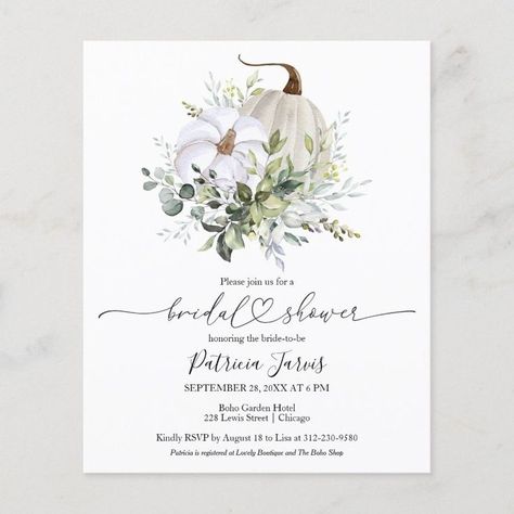 Greenery Pumpkin Fall Bridal Shower Invitation  Zazzle Fall In Love Bridal Shower, Fall Bridal Shower Invites, Boho Bridal Shower Invitations, Autumn Bridal, Pumpkin Wedding, Boho Bridal Shower, Fall Bridal Shower, Fall Wedding Invitations, Couple Shower