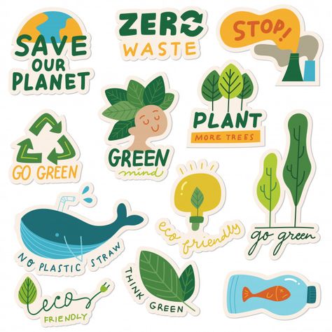 Set of ecology sticker with slogan Premi... | Premium Vector #Freepik #vector #tree Eco Friendly Stickers, Eco Logo, Save Our Planet, Stickers Aesthetic, Vehicle Interior, Tree Stickers, Save Earth, Back To Nature, Environmental Art