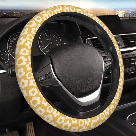 Vintage Groovy Flowers Steering Wheel Cover Universal 15 Inch Cute Car Accessories Protector for Women Men Decorated Car Interior, Cute Steering Wheel, Fuzzy Steering Wheel Cover, Pink Steering Wheel Cover, Car Wheel Cover, Groovy Flowers, Carros Vintage, Car Decorations, Neoprene Rubber