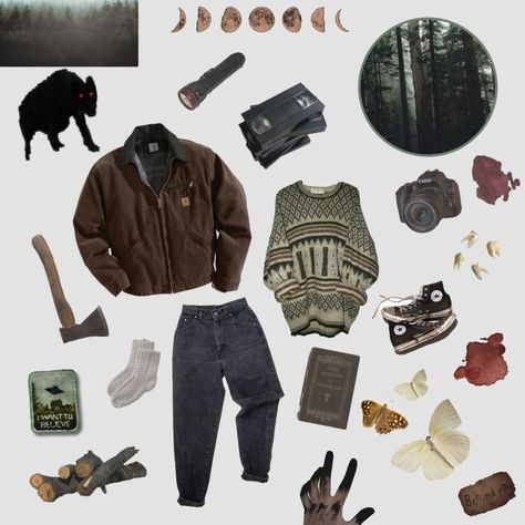 The Last Of Us Clothes Aesthetic, The Last Of Us Aesthetic Outfits, Cryptidcore Outfit Male, Werewolf Outfit Aesthetic, Cryptidcore Aesthetic Outfits, Cryptidcore Fashion, Cryptidcore Outfit, Paranormal Aesthetic, Masc Outfits