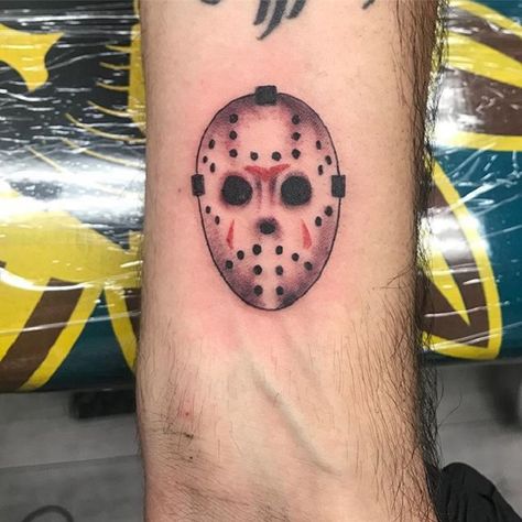 Small Jason Tattoo, Horror Arm Sleeve Tattoo, Insidious Tattoo, Jason Voorhees Tattoo, Jason Tattoo, Icon Tattoo, Small Foot Tattoos, Horror Movie Tattoos, Wrist Tattoo Designs