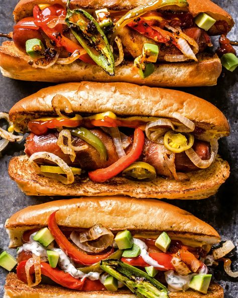 Danger Dogs | Saveur Best Hotdogs, Hot Dog Ideas, Hot Dog Sausage, Bacon Hot Dogs, Hamburger Sandwich, Dogs Recipes, Gourmet Hot Dogs, Hot Dogs Recipes, Bbq Sausage