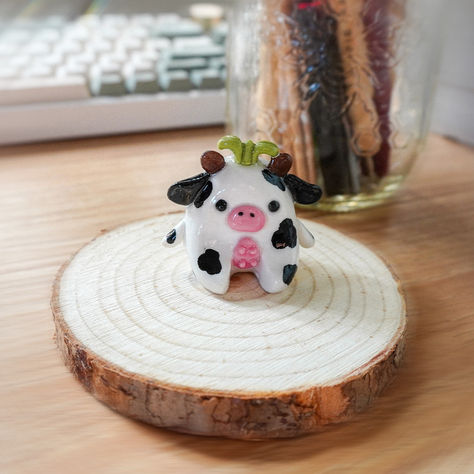 Luna the Cow Desk Friend by Grounded Spirits! #cottagecore #clayart #kawaii #polymerclay #handmade Cottagecore Cow, Cow Polymer Clay, Polymer Clay Cow, Clay Cow, Desk Friend, Cow Craft, Pin Ideas, Trial And Error, Cottage Core Aesthetic