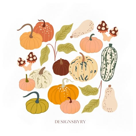 Pumpkin Drawing Aesthetic, Halloween Food Illustration, Pumpkin Graphic Design, Autumnal Doodles, Pumpkin Illustration Autumn, Fall Illustration Art, Fall Graphic Design, Harvest Illustration, Soft Illustration