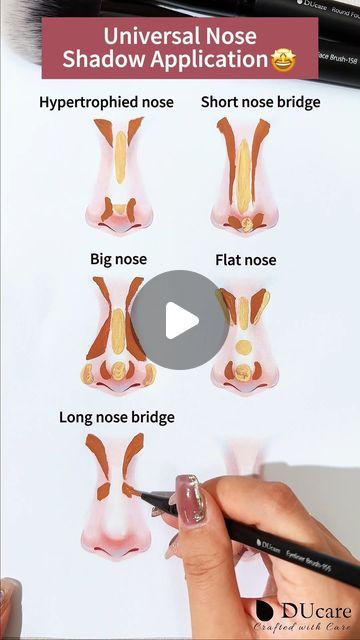 DUcare on Instagram: "Sharing time~ Wish these methods can help you💖 Different types of noses, different nose shadow application.🤭 What do you think? 👀 . . . . . #nosecontour #contouring #ducare #makeuptips #makeup #makeuplover #makeupideas #makeuphacks #makeupoftheday #beauty #beautycare #foryoupage #makeupartist #nose" Nose Line Makeup, Nose Make Up Smaller, Different Nose Contouring, Contour Big Nose, Makeup For Big Nose, Nose Contouring For Big Noses, High Bridge Nose, Different Types Of Noses, Make Nose Smaller