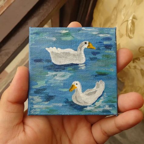 Chillin' ducks 🦆💧 • Pinterest inspired • #aesthetic #ａｅｓｔｈｅｔｉｃ #gouache #gouachepainting #canvaspainting #minicanvas #ducks #pinterest #duck #duo Duck Paintings, Inspired Aesthetic, Mini Canvas, Aesthetic Aesthetic, Gouache Painting, Easy Paintings, Ducks, Painting Ideas, Canvas Painting