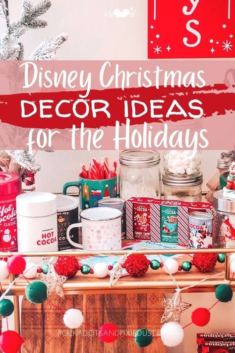 Disney Home Decor Ideas for Christmas! With ornaments, cocoas, wreaths and all sorts of ideas to help you add a little more Disney to your holidays at home! Here are all our favorite things to help spruce up the house with Disney Christmas decor! #polkadotpixies #disneyhome Disney Christmas Decor, Christmas Decorations At Home, Decor Ideas For Christmas, Disney Christmas Decorations, Disney World Christmas, Disney Christmas Shirts, Disney Home Decor, Christmas Decorations Living Room, Ideas For Christmas