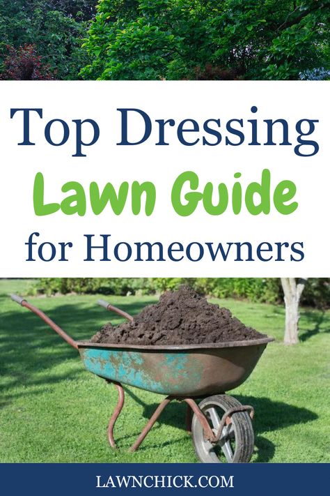 There are certain times when it's beneficial to add top dressing to your lawn. If you're not sure what top dressing is, why you should use it, and how you should use it, this is the blog post for you. You'll learn all the ways that top dressing can benefit your turfgrass, including improved aeration, better nutrient distribution, improved soil quality, and more. Also, you'll learn about the tools to use when putting down top dressing. Top Soil For Lawn, Top Dressing Lawn, Reseeding Lawn, Lawn Renovation, Lawn Repair, Garden Therapy, Diy Lawn, Improve Soil Quality, Lawn Care Tips