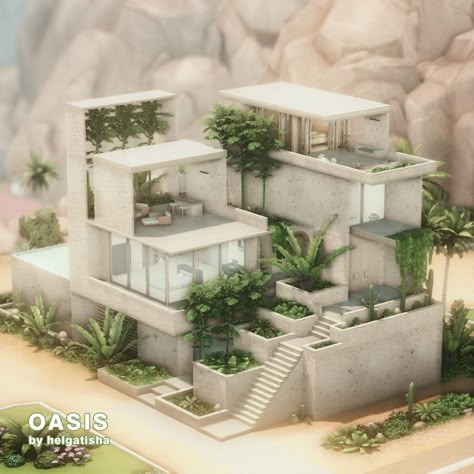 OASIS | Patreon Sims 4 Penthouse, Sims 4 Modern House, Castle House Design, Oasis Springs, The Sims 4 Lots, Sims 4 Inspiration, Sims 4 Build Ideas, Modern House Floor Plans, Sims 4 Lots