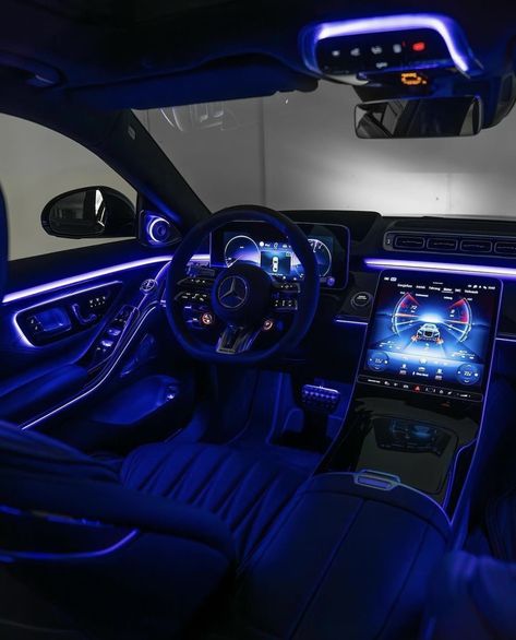 S Class Interior, Mercedes C Class Interior, Midnight Blue Car, Dark Blue Car Interior, Mercedes S Class Interior, Car Led Lights Interiors, Mercedes Interior Night, Dark Blue Sports Car, Blue Mercedes