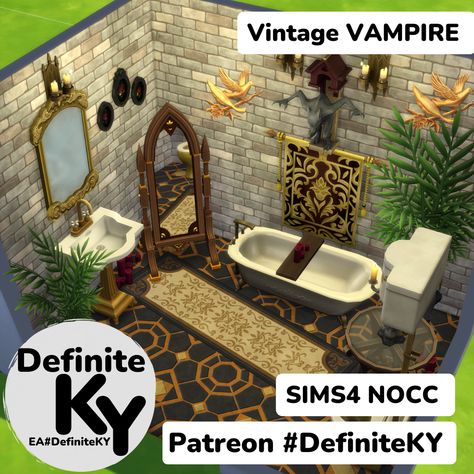 My works are 100% NOCC/ Mod-Free/ Functional in gameplay. ***Download from Patreon or EA gallery #DefiniteKY Sims 4 Vampire Room Ideas, Sims 4 Vampire Room, Vampire Room Ideas, Sims 4cc Patreon, Vampire Bathroom, Vampire Room, Sims 4 Home Ideas, Sims 4 Apartment, Sims 4 Vampire