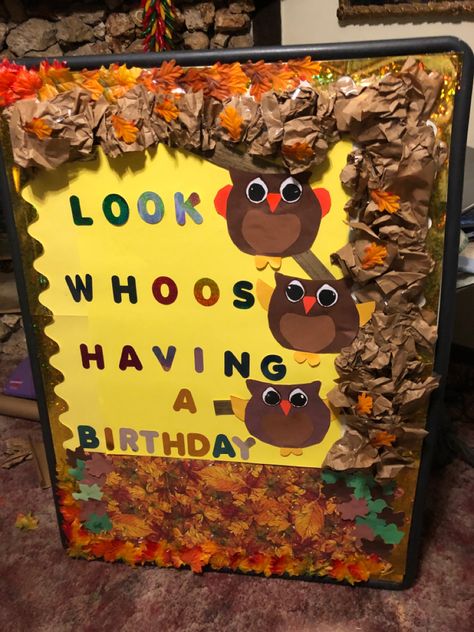 Fall Birthday Bulletin Boards Preschool, November Birthday Board Ideas, Fall Birthday Wall For Classroom, Fall Birthday Bulletin Boards, October Birthday Board Classroom, November Birthday Bulletin Boards, Fall Birthday Board, Fall Birthday Board Classroom, Fall Birthday Boards For Daycare