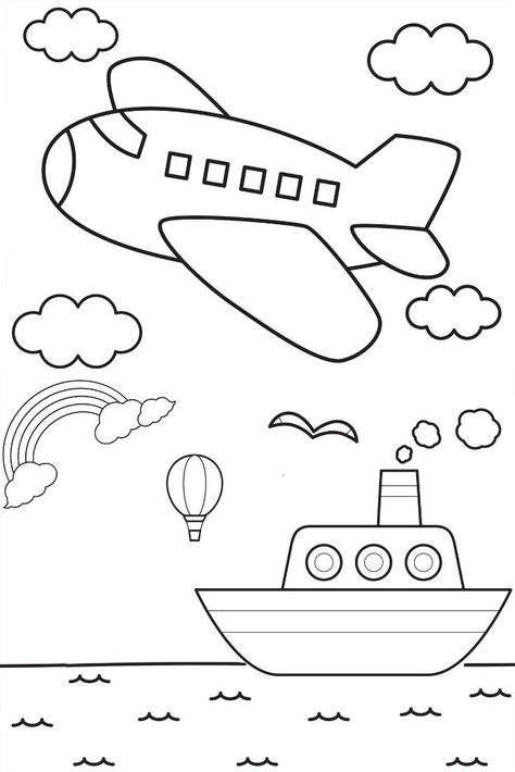 Transportation Coloring Pages Preschool, Drawing For Kindergarten Kids, Home Drawing For Kids, Transportation Coloring Pages, Easy Coloring Pages For Kids, Transportation For Kids, Free Kids Coloring Pages, Kindergarten Coloring Pages, Preschool Coloring Pages