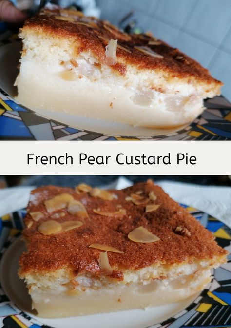 Custard Pear Pie Recipe, Carmelized Pear Custard Pie, Pear Custard Tart Recipe, Custard Pear Pie, French Pear Tart, Pear Custard Pie, Recipes Using Canned Pears, Fresh Pear Recipes Easy, Pear Custard Pie Recipe