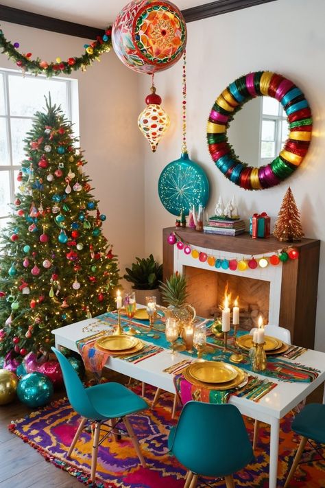 Transform your holiday decor with these 25 stunning Boho Christmas ideas! 🎄✨ From earthy tones to vibrant accents, these unique styles will add charm and warmth to your festive space. Southwestern Christmas Decor, Bohemian Christmas Decor, Boho Christmas Decor Ideas, Hippie Christmas, Boho Christmas Decor, Apartment Christmas, Bohemian Christmas, Bohemian Cottage, Christmas Apartment