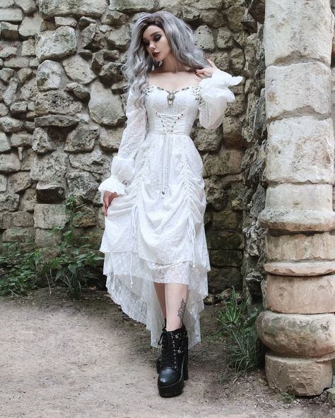 DevilNightUK (@devilnightuk) posted on Instagram • Aug 25, 2020 at 9:00pm UTC White Gothic Clothes, White Goth Outfit Aesthetic, White Dress Alt, White Dress Goth Outfit, White Goth Dress, White Gothic Dress Aesthetic, White Gothic Dress, White Goth Outfit, White Goth Aesthetic