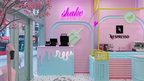 Donut Store Design, Ice Cream Counter Design, Bakery Counter Design, Ice Cream Shop Counter, Counter Design Shop Retail Stores, Ice Cream Shop Ideas Interiors, Gift Store Design, Ice Cream Store Design, Ice Cream Kiosk Design