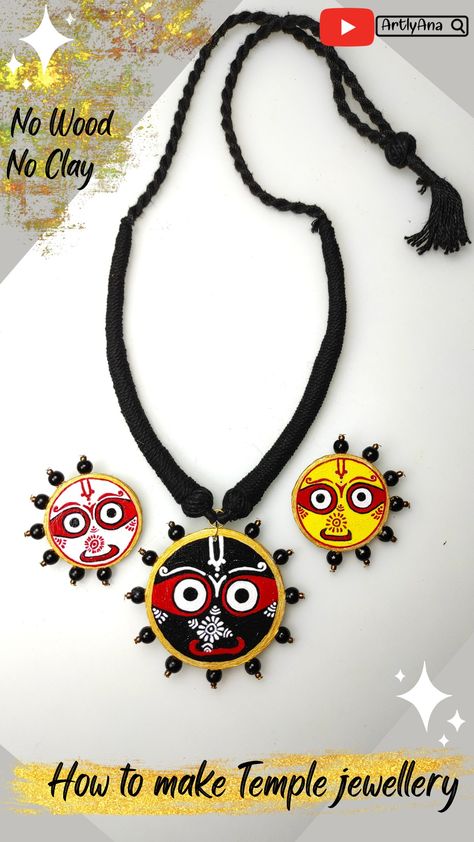 Jewellery Making At Home, Hand Painted Jewellery, Ratha Yatra, Painted Jewellery, Temple Necklace, Necklace Fabric, Buddhist Art Drawing, Fabric Jewellery, Waste Material