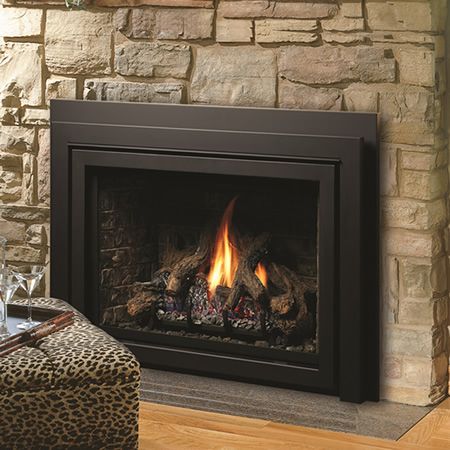 Vented Gas Fireplace Insert, Fireplace Modern, Home Heating Systems, Direct Vent Fireplace, Gas Insert, Direct Vent Gas Fireplace, Gas Fireplace Insert, Brick Decor, Oak Logs