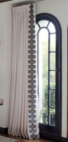 Wide tape trim @ leading edge Drapery Treatments, Drapery Ideas, Drapery Designs, Custom Drapery, Window Dressing, Custom Window Treatments, Drapery Panels, Window Dressings, Curtain Ideas