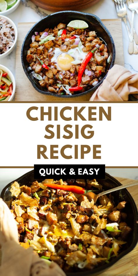 Calling all sisig fanatics! This recipe takes the classic Filipino dish to the next level with perfectly seasoned chicken, crispy chicharron bits, and a flavor explosion that will have you coming back for more. Chicharron Recipe, Plating Chicken, Chicken Sisig, Recipe Filipino Food, Chicharrones Recipe, Sisig Recipe, Marinated Chicken Thighs, Filipino Dish, Chicken Crispy