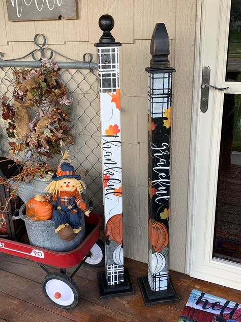 Midwest Decor, Garden Art Poles, Fall Porch Signs, Fall Primitives, Pumpkin Ornaments, Fall Wood Crafts, Fall Pumpkin Crafts, Fall Decor Diy Crafts, Halloween Wood Crafts