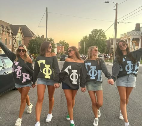 Diy Sorority Sweatshirt, Sorority Letters Sweatshirt, Theta Merch, Aphi Merch, Sisterhood Activities, Sorority Apparel Ideas, Work Week Themes, Little Gifts Sorority, Recruitment Ideas