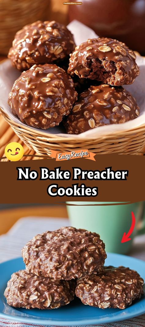 Whip up a quick and tasty treat with No Bake Preacher Cookies, combining oats, cocoa, and peanut butter in a delightful no-bake cookie that's perfect for last-minute guests or a sweet snack. These cookies are not only delicious but also easy to make, requiring just a few pantry staples and no oven time. #NoBakeCookies #QuickDesserts #SweetSnacks Preacher Cookies Easy, No Bake Cookies With Marshmallows, O Bake Cookies, Easy Pantry Staple Dessert, Preacher Cookies Recipe, No Bake Drop Cookies, No Bake Preacher Cookies, Crockpot Desserts Easy 3 Ingredients, Home Made Desserts Easy